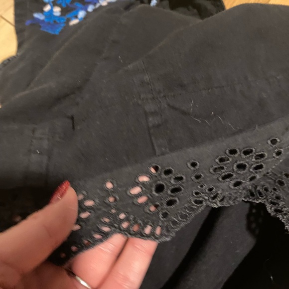 Rebecca Taylor Embroidered Mini Dress Eyelet Hem Cap Sleeve Button Back Black 4 - Picture 2 of 11